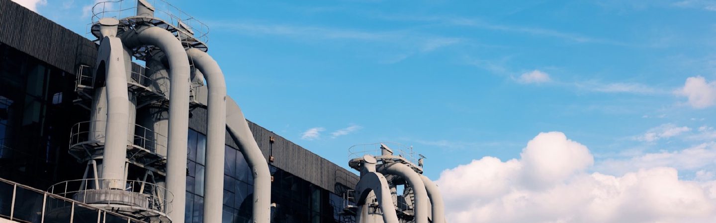 Industrial factory building in Shanghai under a blue sky